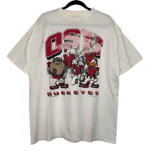 Vintage 90s Ohio State OSU Buckeyes Looney Tunes Bugs Taz Football Shirt XL